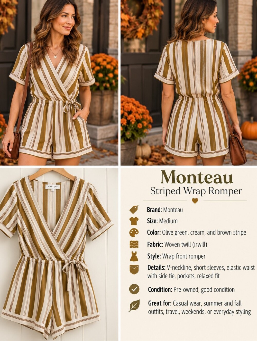Monteau Olive, Cream & Brown Striped Wrap